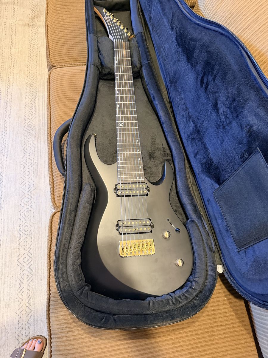 Kiesel Aries Series 8 String Electric Guitar - Matte Black with Gold Hardware (A7H)