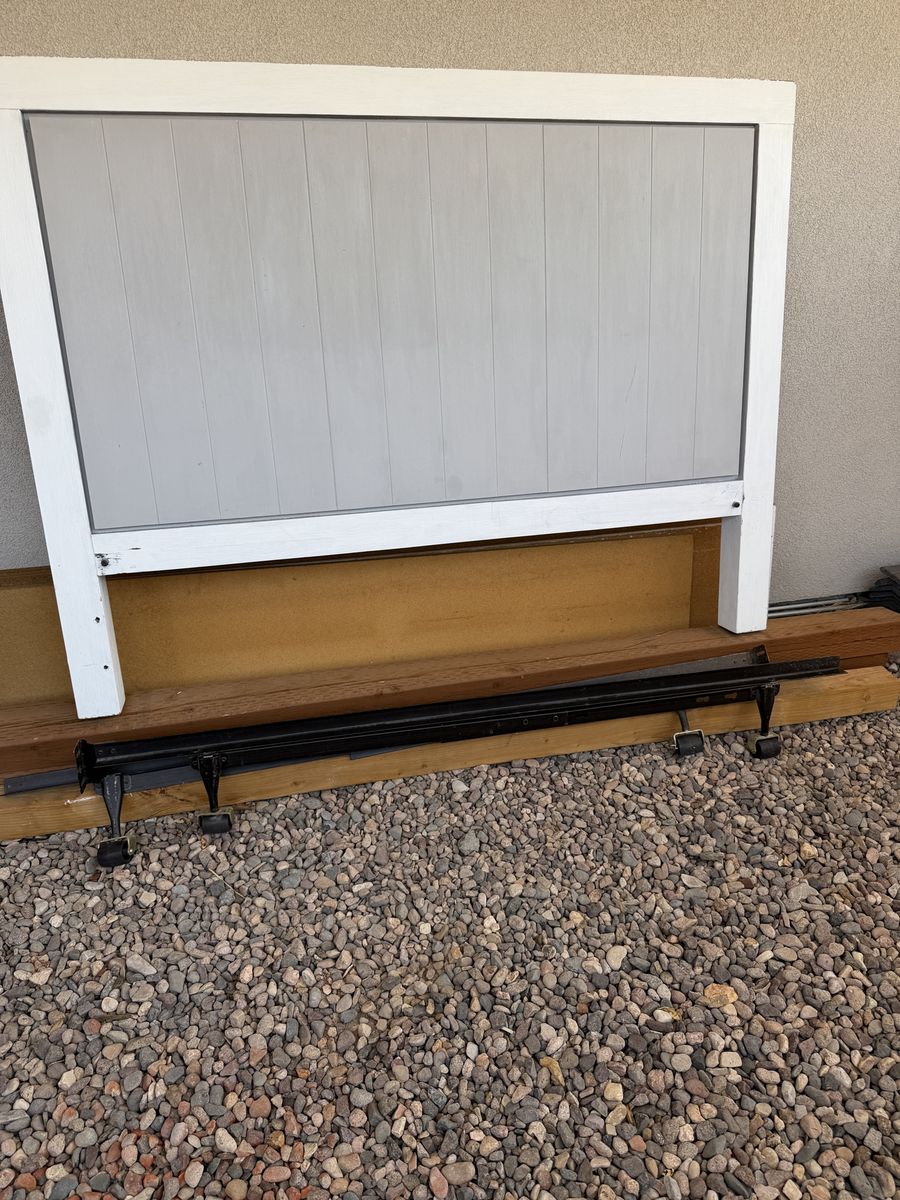 Queen headboard, rails, risers (needed)