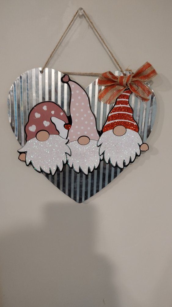 Valentine's Day Gnome Heart Wall Hanging Decor - Glitter & Bow Accent
