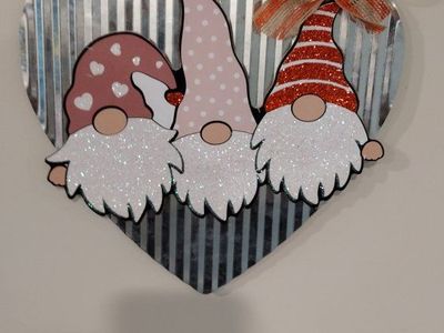 Valentine's Day Gnome Heart Wall Hanging Decor - Glitter & Bow Accent