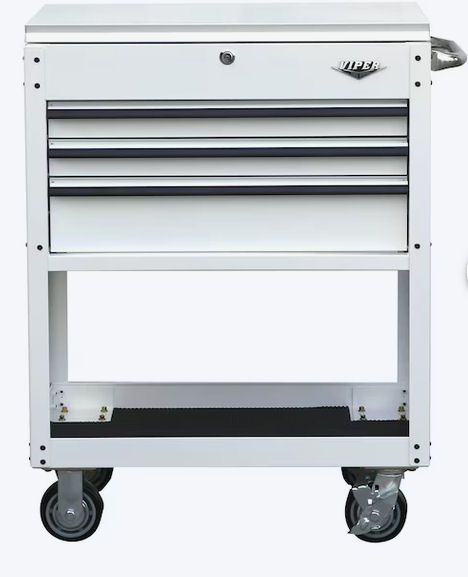 Viper Tool Storage 31" 3-Drawer White Steel Rolling Tool Cabinet w/ Pegboard & Lock