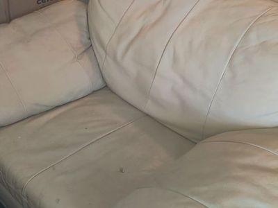 Used Leather Loveseat - Off-White/Cream, Minor Wear & Tear, Still Functional