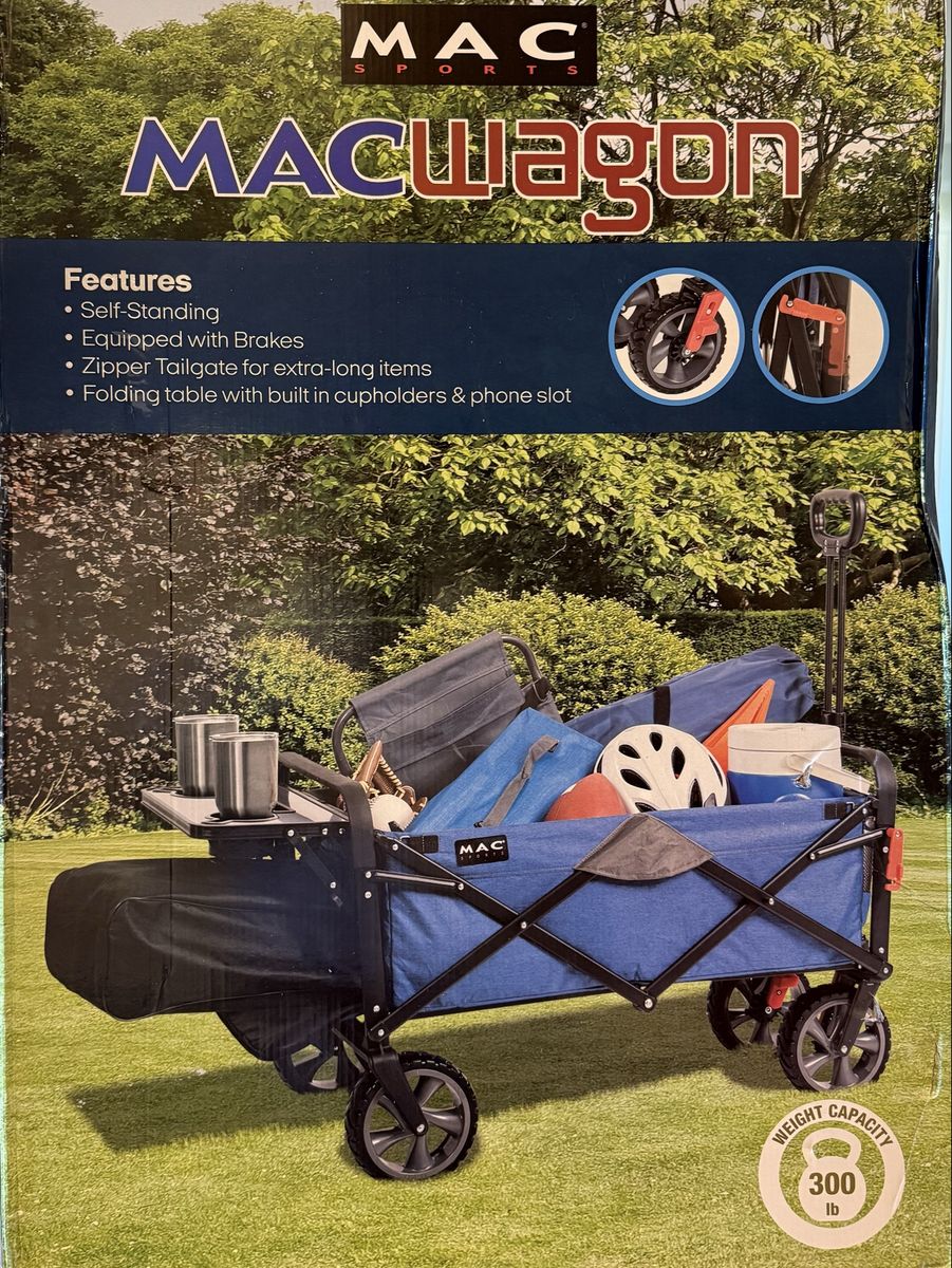 MAC Sports MacWagon Folding Wagon with Table, Cup Holders, Brakes, and Tailgate - 300lb Capacity