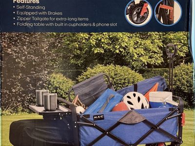 MAC Sports MacWagon Folding Wagon with Table, Cup Holders, Brakes, and Tailgate - 300lb Capacity