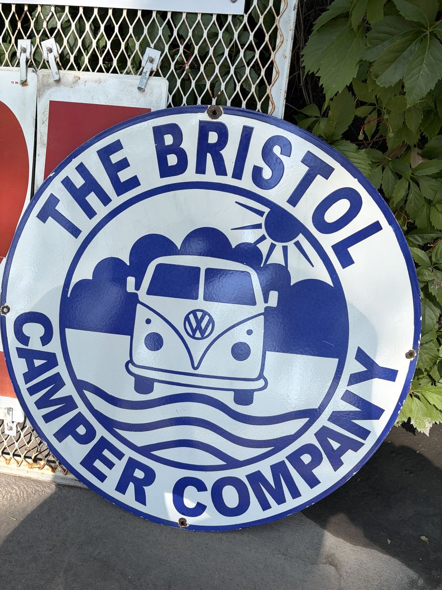 30" porcelain VW  Volkswagen Bristol Camper Sign NICE!!!