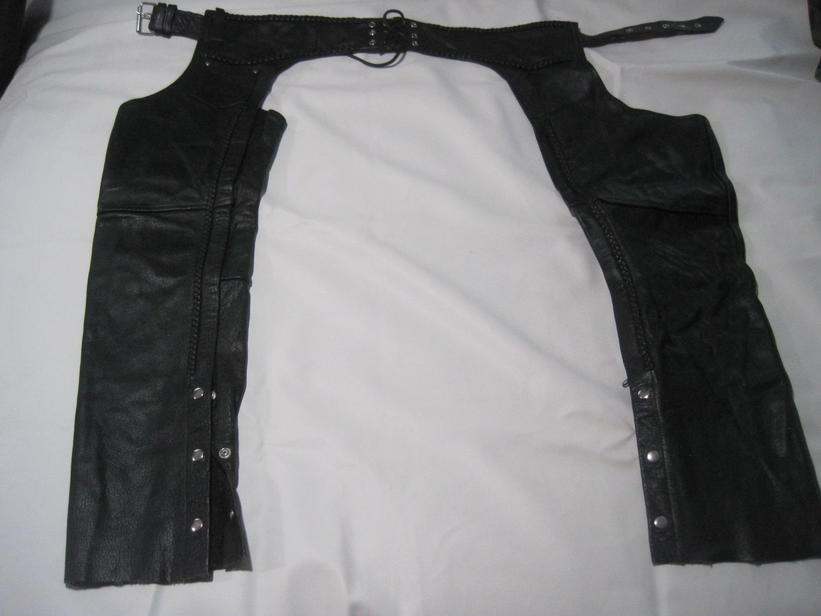 Xelement Womens Black Leather Adjustable Waist Biker Motorcycle Chaps Size 8