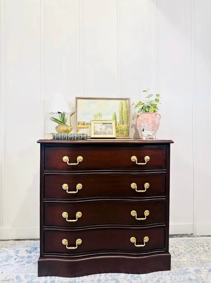 Vintage Dark Wood Small 4 Drawer Dresser Chest | Vintage 4 Drawer Chest | Dresser