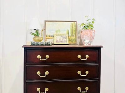 Vintage Dark Wood Small 4 Drawer Dresser Chest | Vintage 4 Drawer Chest | Dresser