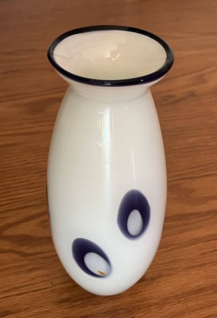 White-Purple Hand Blown Glass vase.