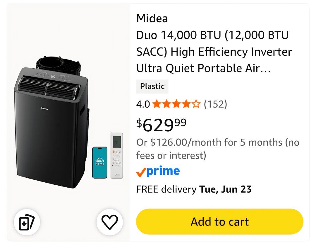 Midea Duo 12,000 BTU Smart Inverter Portable Air Conditioner with Heat Pump (Up to 550 Sq Ft)