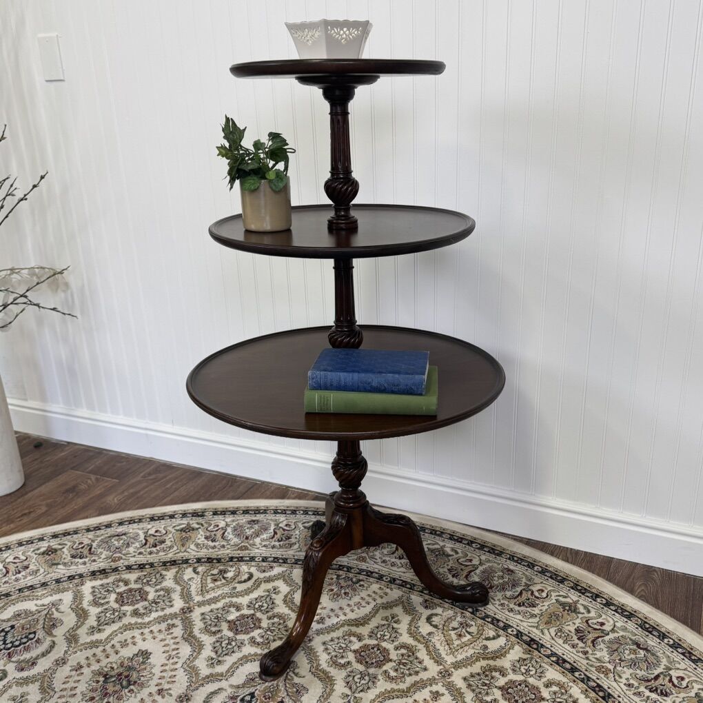 Antique Style 3-Tier Rotating Pedestal Table