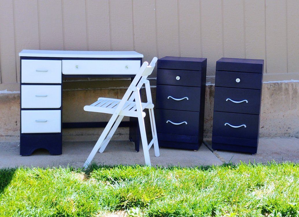 desk with two coordinating nightstands.