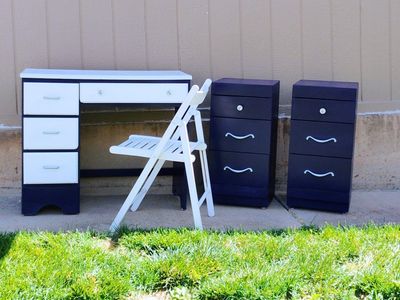 desk with two coordinating nightstands.