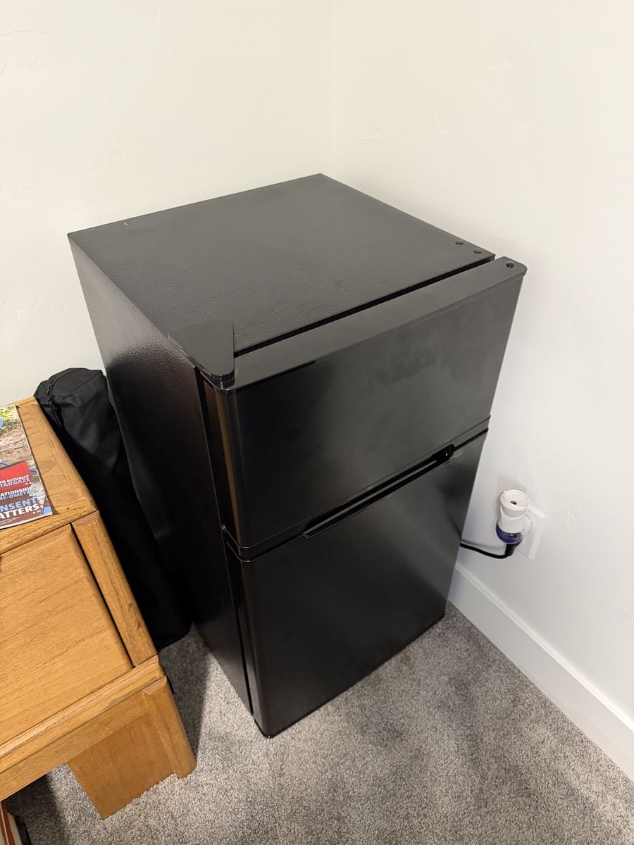 Compact 3.2 Cu. Ft. Mini Fridge with Freezer, Black, Double Door Design