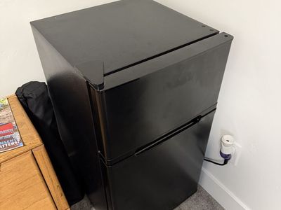 Compact 3.2 Cu. Ft. Mini Fridge with Freezer, Black, Double Door Design