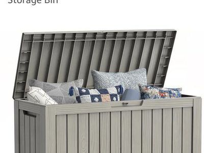 Mars Villa 72-Gallon Grey Waterproof Resin Outdoor Deck Storage Box - UV Resistant, Lockable
