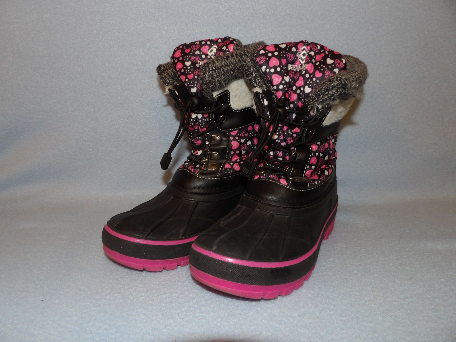 Size 5 Thinsulate Girl's Black/Pink Snow Boots - Good Preowned Condition