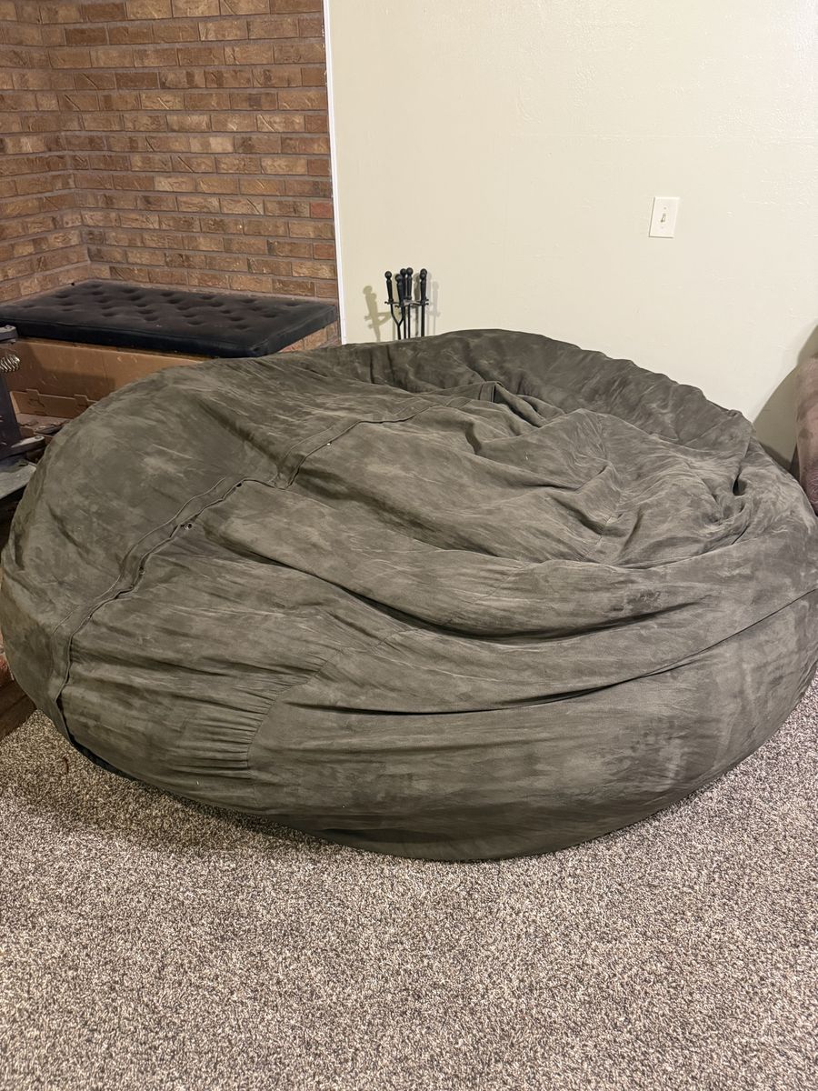 Large Oversized Round Foam Beanbag Chair - Dark Gray Microfiber Cover