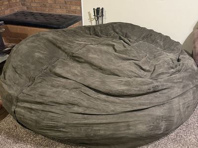 Large Oversized Round Foam Beanbag Chair - Dark Gray Microfiber Cover