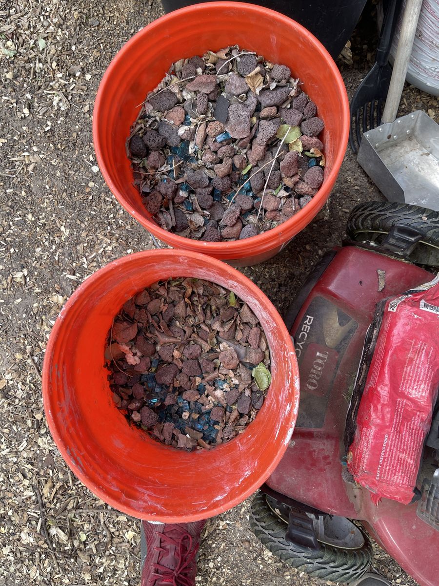 Propane fire pit with lava rocks and fire glass