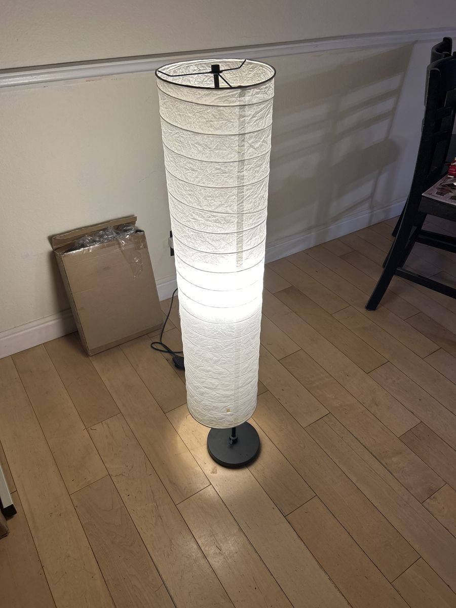 Modern White Cylindrical Floor Lamp with Black Base - Tall Standing Light
