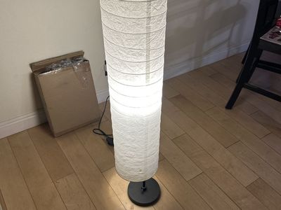 Modern White Cylindrical Floor Lamp with Black Base - Tall Standing Light
