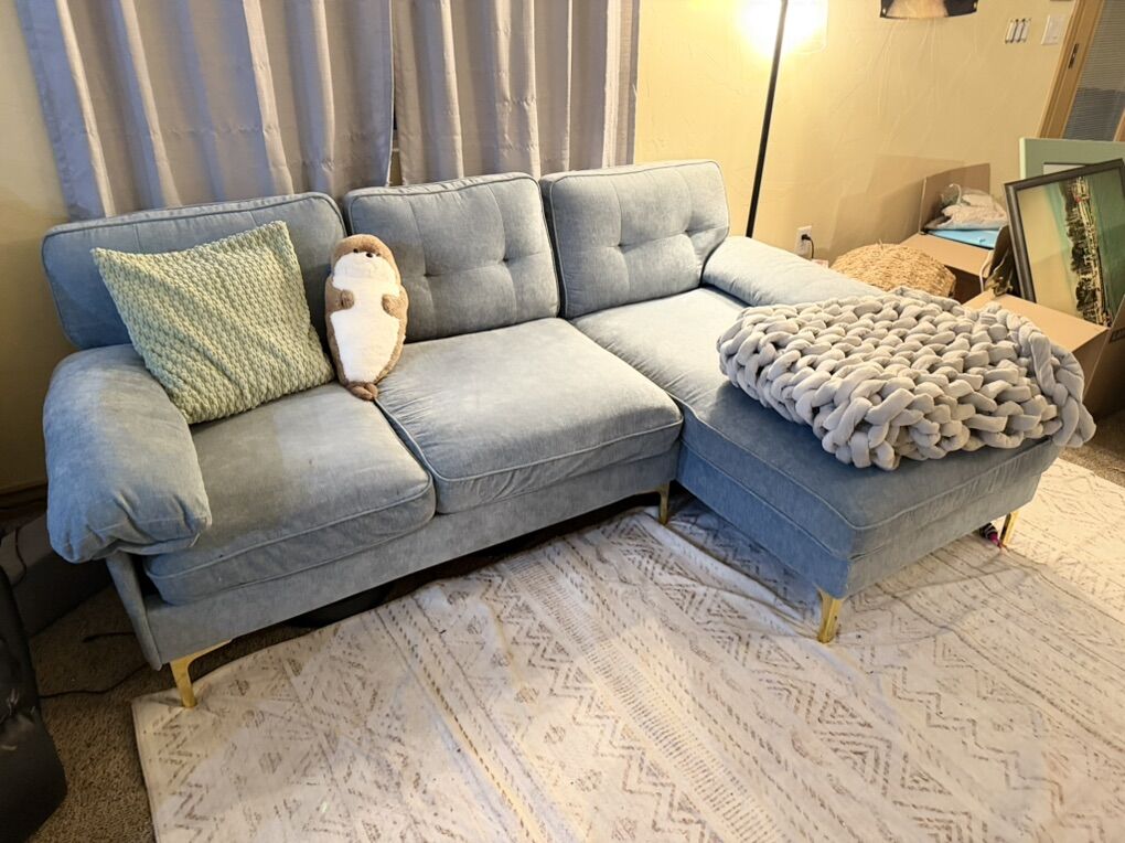 Sky Blue Velvet Sectional