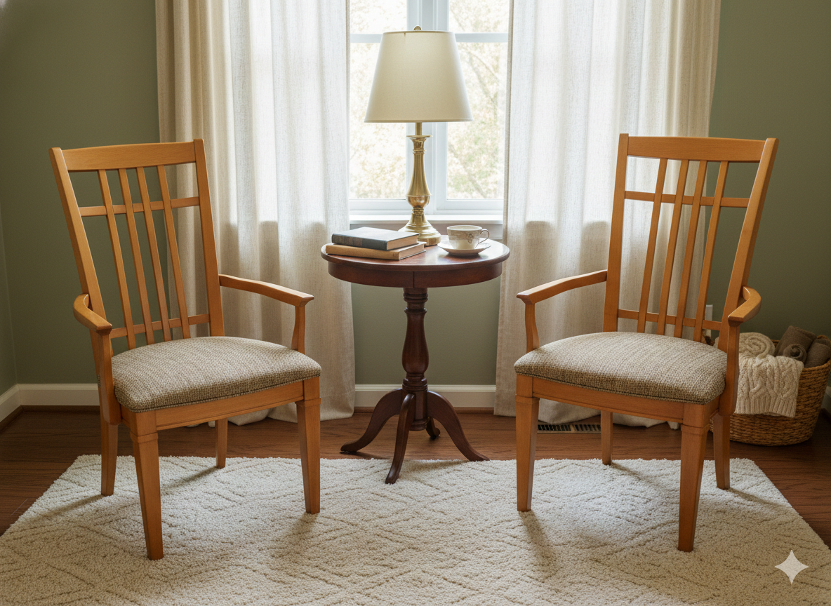 Solid Wood Lattice Back Armchairs