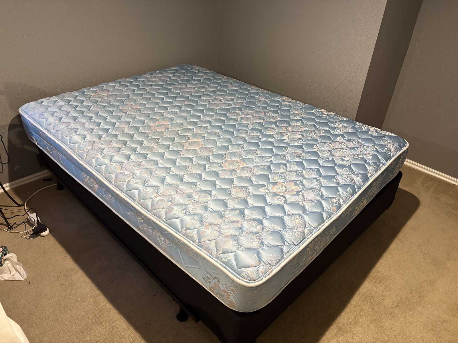 Queen mattress with box spring and metal bed frame