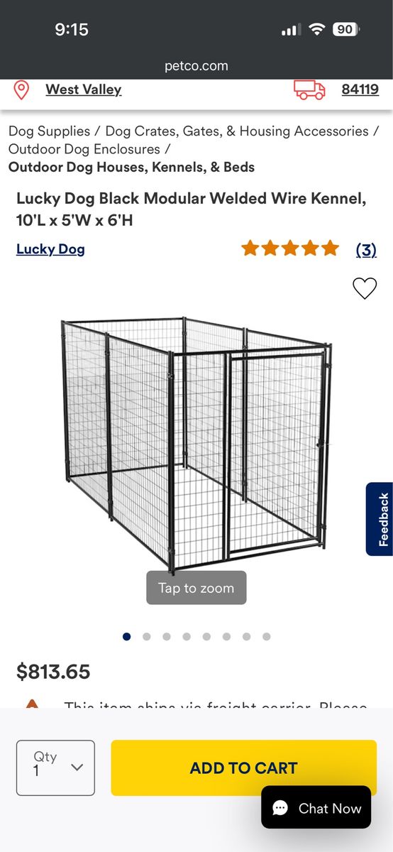 Lucky Dog Black Modular Welded Wire Kennel - 10'L x 5'W x 6'H Outdoor Dog Enclosure