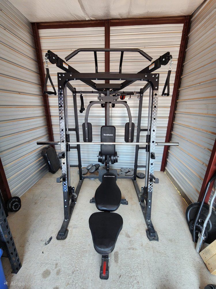 SunHome All-in-One Power Rack Smith Machine Gym System with Adjustable Bench