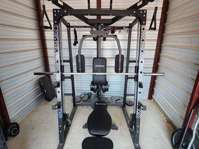 SunHome All-in-One Power Rack Smith Machine Gym System with Adjustable Bench