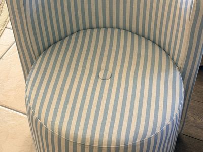 New. TOV Stylish Blue & White Striped Barrel Accent Chair with Casters - Comfortable & Versatile Seating