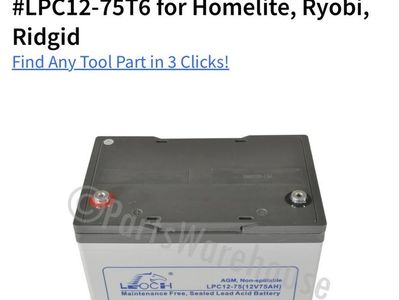 Leoch LPC12-75T6 SLA 12V 75Ah Sealed Lead Acid Battery for Homelite, Ryobi, Ridgid