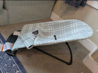 BabyBjorn Bouncer Balance Soft Woven - Black/Dark Gray with extra plaid cover