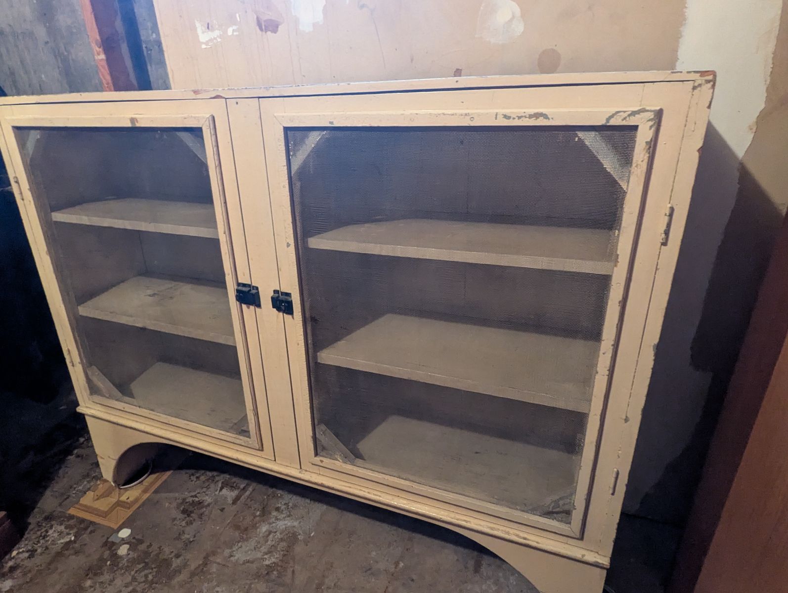 Antique Farmhouse Pie Safe Cabinet - White (55" W x 45" H)
