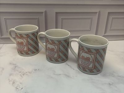 Set of 3 Vintage House of Lloyd 1989 Coffee Mugs Pink Blue Plaid