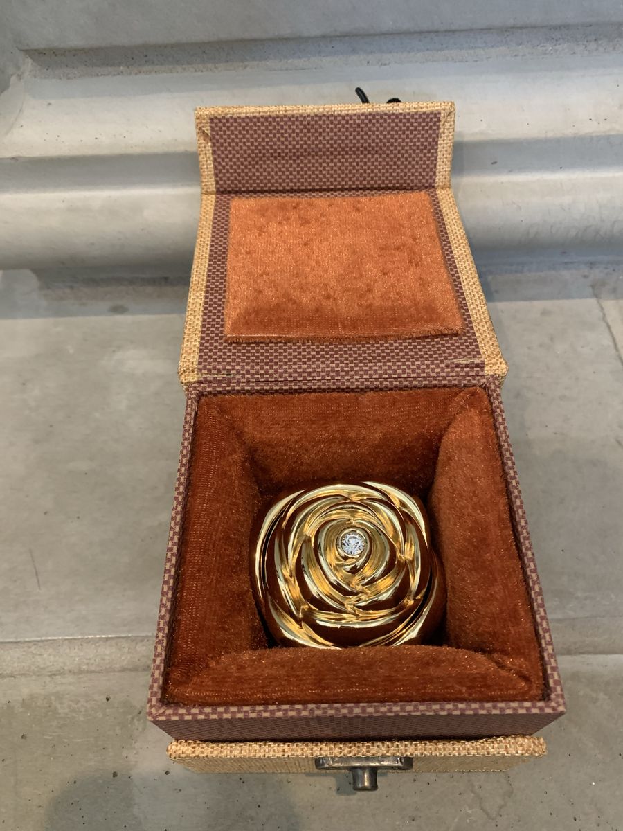 Preserved Blue Rose in Gold Tone Keepsake Apple Box with Display Case