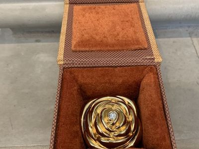 Preserved Blue Rose in Gold Tone Keepsake Apple Box with Display Case