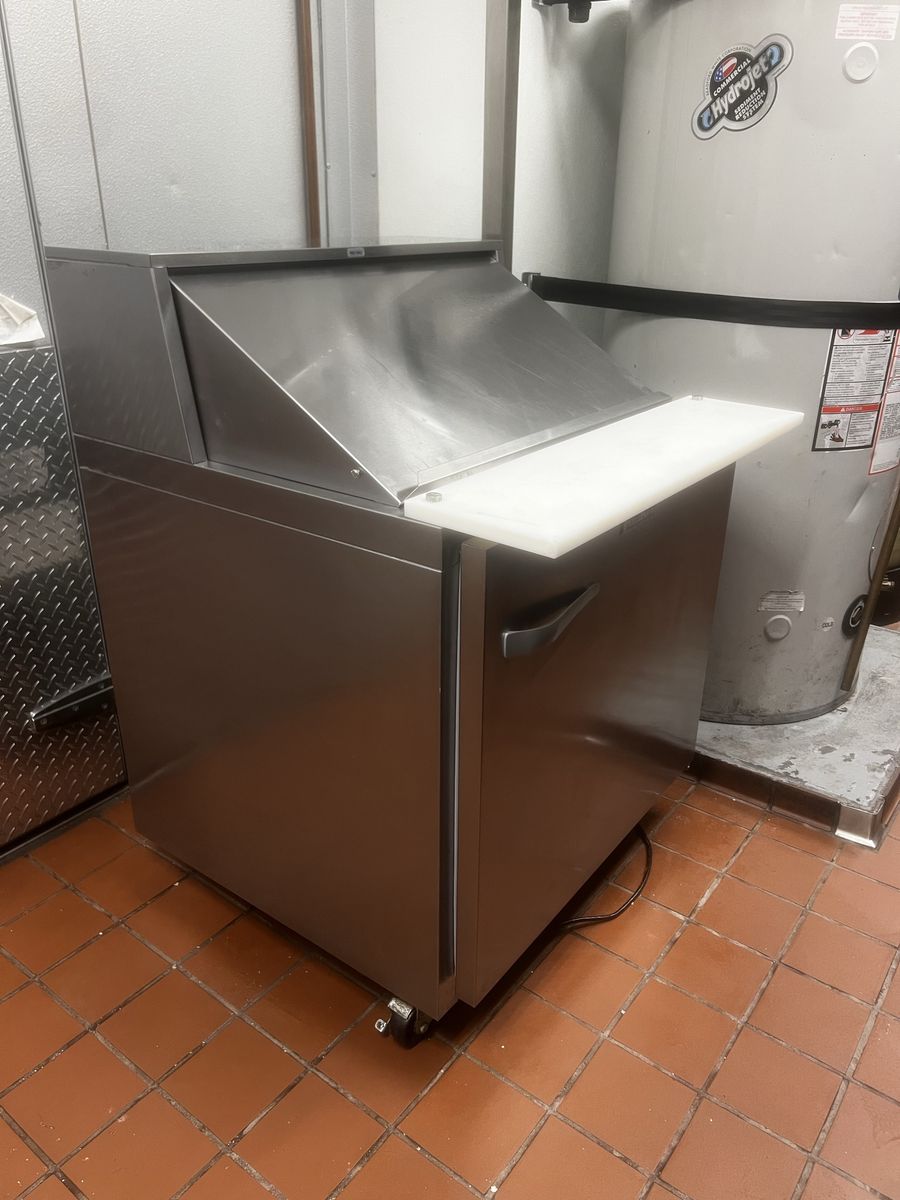 Stainless Steel Commercial Fridge with Cutting Board & Storage