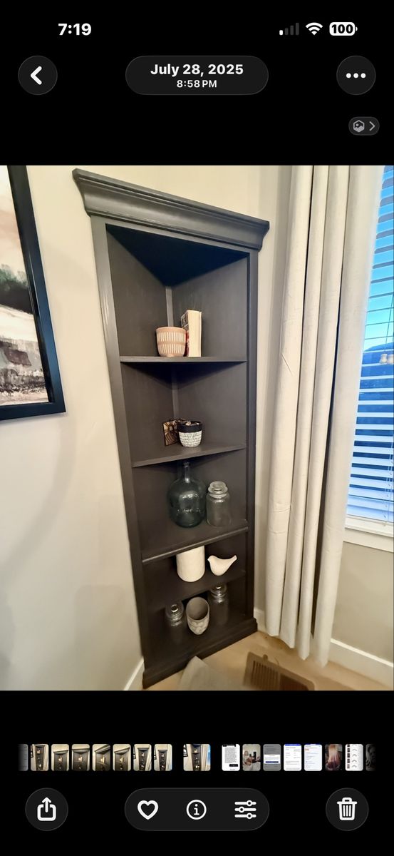 Pair (2) Solid Wood Corner Book SHelves -dark Gray