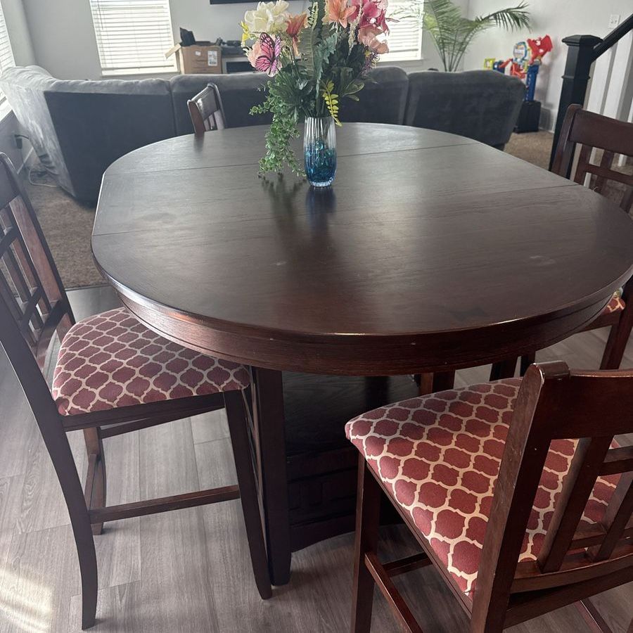 Wooden barstool-Height Dining Table Set with 4 Upholstered Chairs & Storage Base