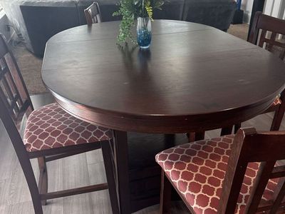 Wooden barstool-Height Dining Table Set with 4 Upholstered Chairs & Storage Base