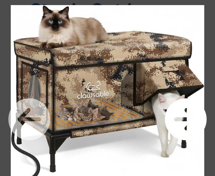 Clawsable Insulated Heated Outdoor Cat House with Escape Door & Waterproof Design - Camouflage (NEW)