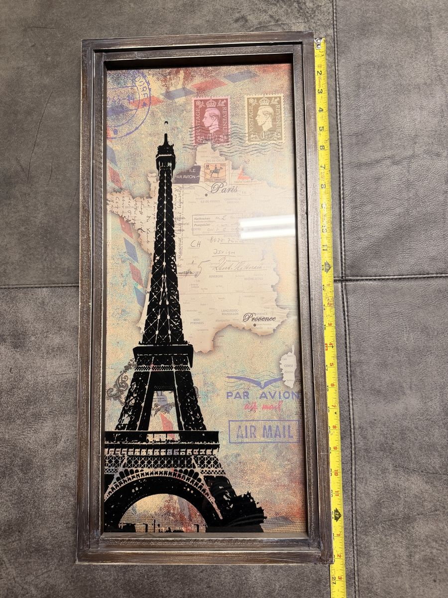 Framed Vintage Eiffel Tower Paris Air Mail Wall Art Decor 12x26 Inch