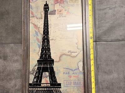Framed Vintage Eiffel Tower Paris Air Mail Wall Art Decor 12x26 Inch