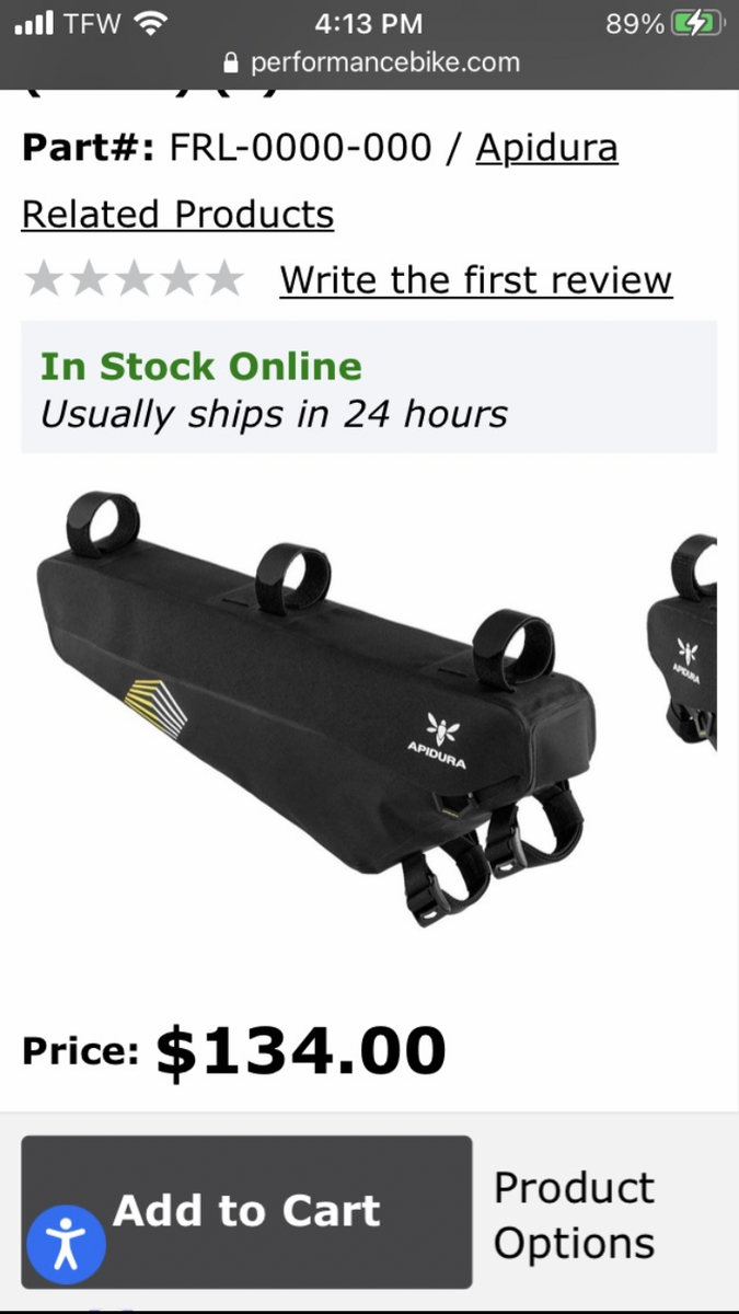 Apidura bike frame bag plus Bontrager Ultimate bike lock for sale or trade.