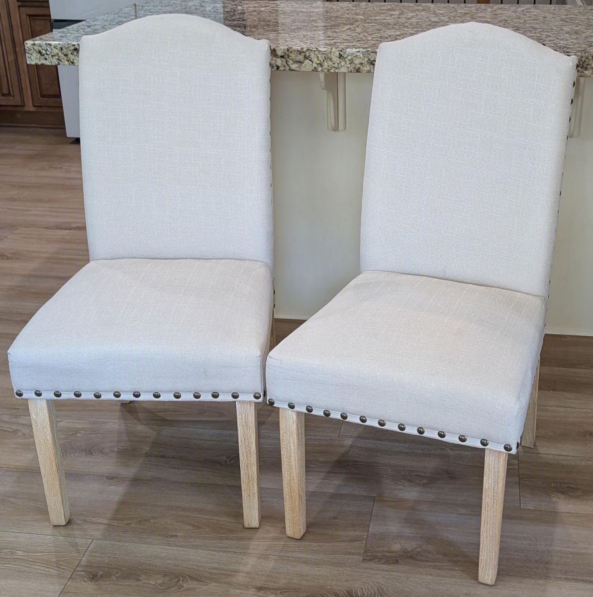 2 White Cloth & Wood Chairs