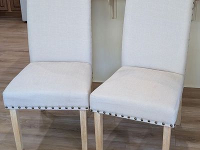2 White Cloth & Wood Chairs