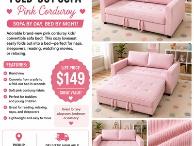 Brand New Kids Convertible Fold-Out Sofa – Pink Corduroy